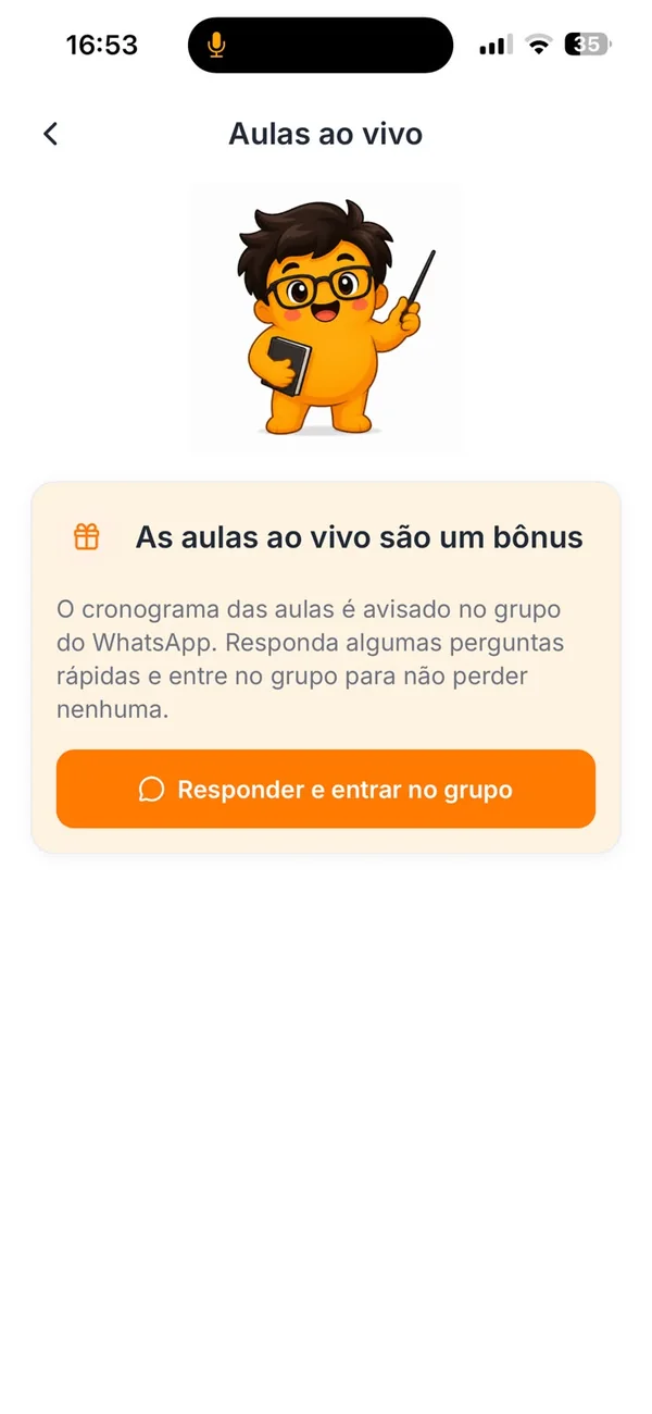 Tela do app VOIZ: Aulas ao vivo