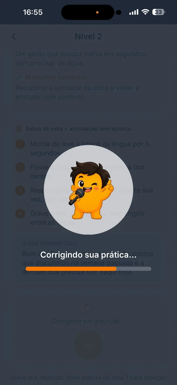 Tela do app VOIZ: A IA corrige sua prática