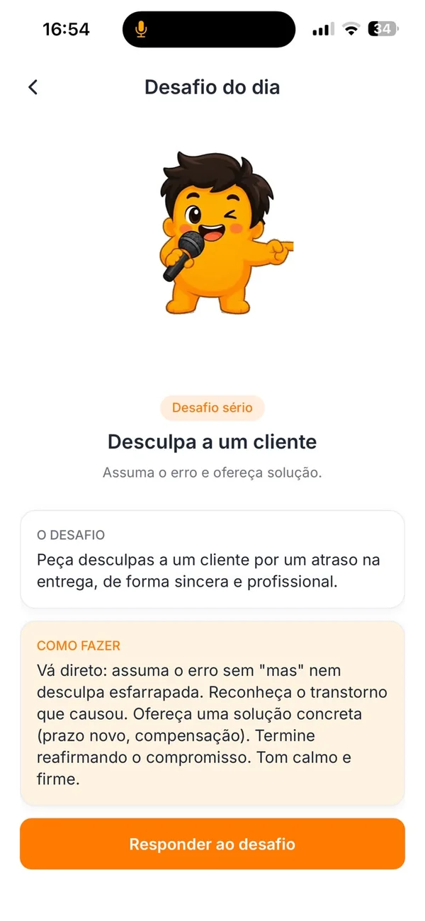 Tela Desafio do dia do app VOIZ