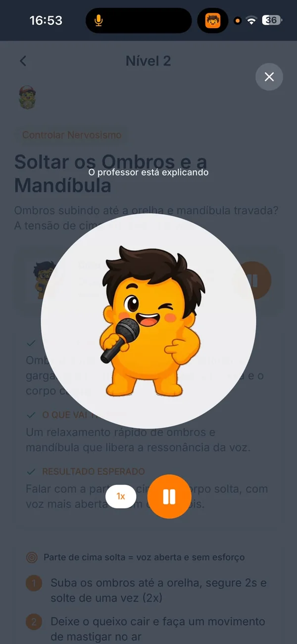Tela do app VOIZ: O professor explica