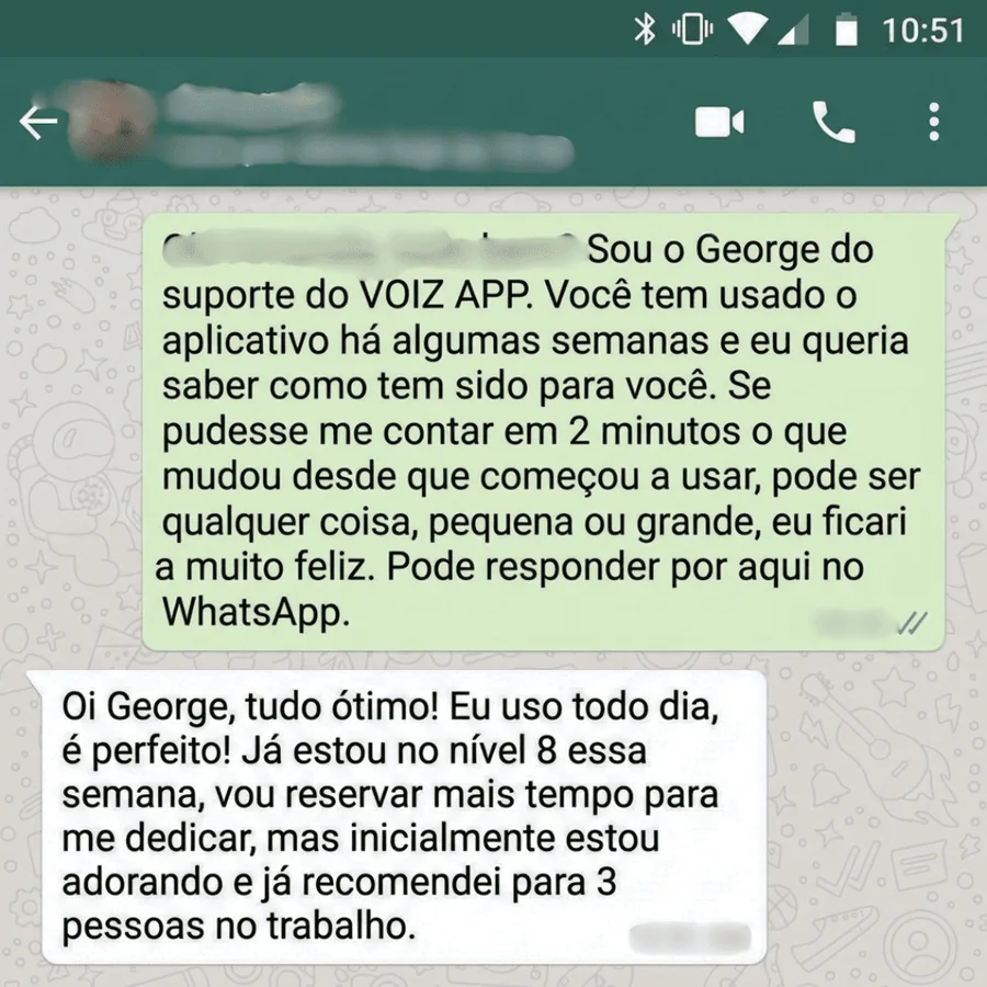Depoimento de usuário do VOIZ - usa todo dia e já recomendou para 3 pessoas