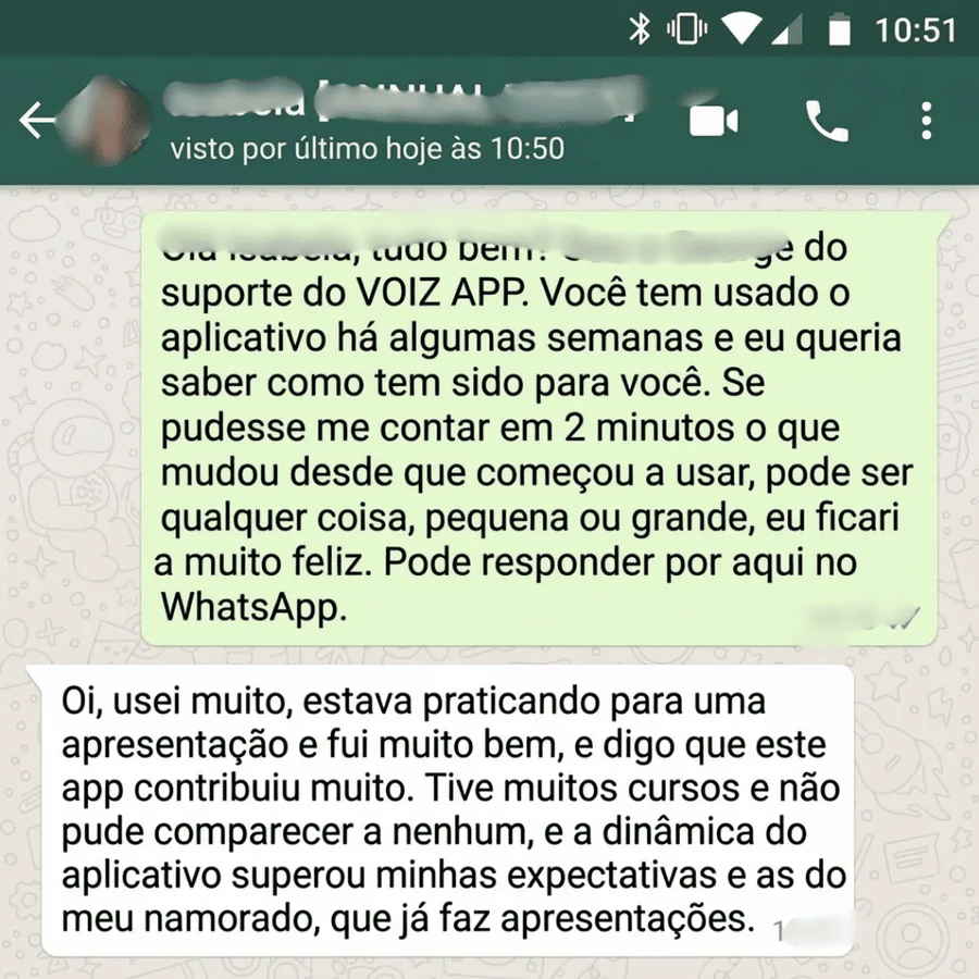 Depoimento de usuária que praticou para apresentação e superou expectativas